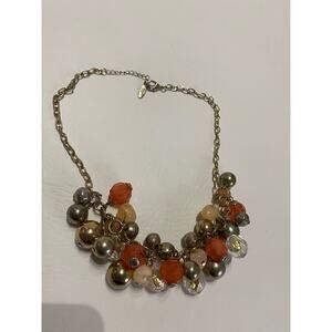 NY signed pink peach, and clear-toned beaded cluster necklace